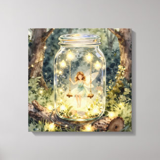Lienzo Enchanted Fairy in a Jar in a Magical Forest