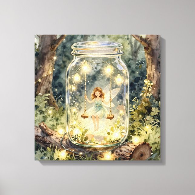 Lienzo Enchanted Fairy in a Jar in a Magical Forest (Anverso)