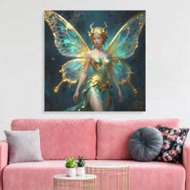 Lienzo Enchanted Fairy in Gold and Turquoise 