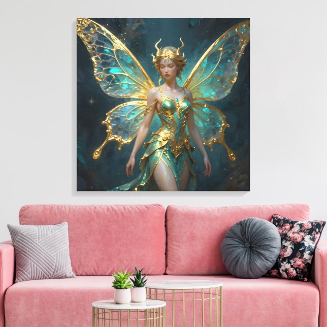 Lienzo Enchanted Fairy in Gold and Turquoise  (Insitu (Sala de estar))