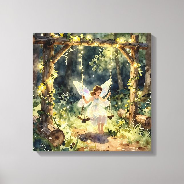 Lienzo Enchanted Fairy on a Swing in a Magical Forest (Anverso)