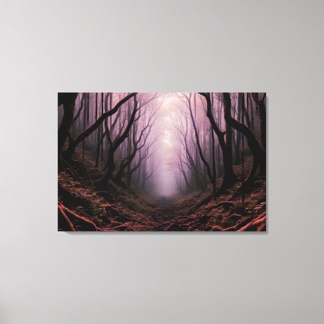 Lienzo Enchanted Forest Path – Pink Dark Landscape Canvas (Anverso)