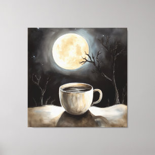 Lienzo Encontrar tranquilidad en invierno con café y luna