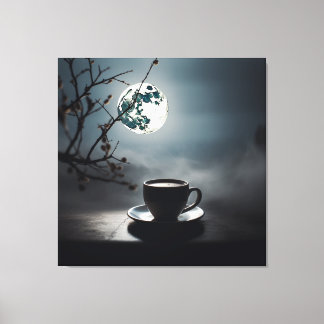 Lienzo Encontrar tranquilidad en invierno con café y luna