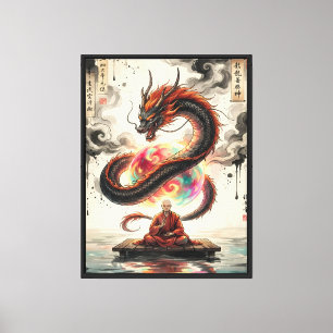 Lienzo Encuentro Sereno: Monje y el Dragón Celestial