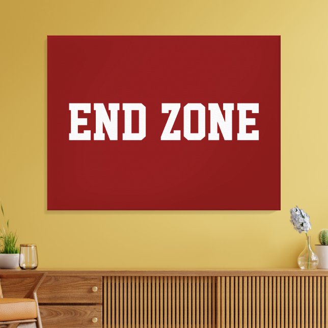 Lienzo END ZONE Fun Athletic Football Text On Deep Red (Insitu (Sala de estar))