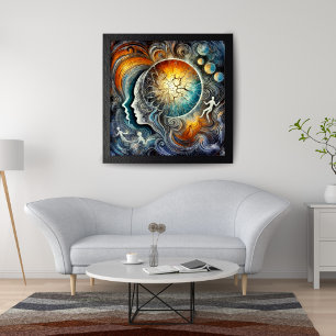 Lienzo Energía Cósmica y Caras Abstractas Surrealistas
