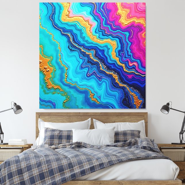 Lienzo Energía Mística Teal y Dorada (Insitu(Dormitorio))