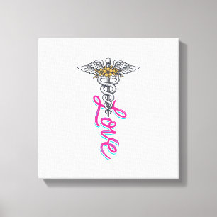 Lienzo Enfermera Amor Caduceo Floral Diseño Vertical Médi
