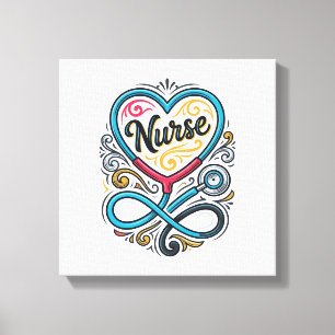 Lienzo Enfermera Corazón Estetoscopio Diseño de Grabado V