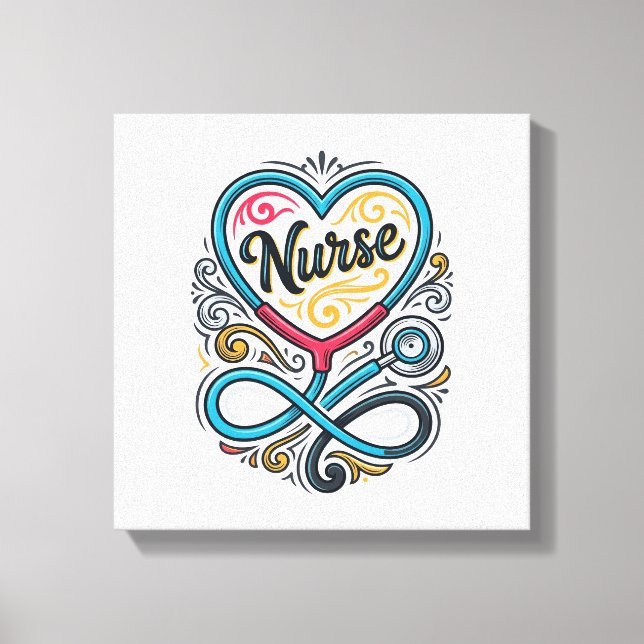 Lienzo Enfermera Corazón Estetoscopio Diseño de Grabado V (Anverso)