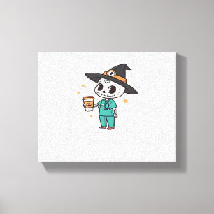 Lienzo Enfermera de Halloween con café con brujas Gorra C