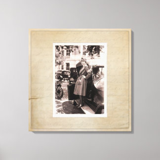 Lienzo Enfermera de la Cruz Roja Retro WW1 con auto antig