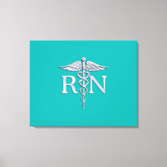Lienzo Enfermera inscrita RN Caduceus en turquesa (Anverso)