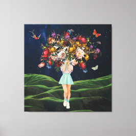 Lienzo Enorme Chica Bouquet Dark Sky Surreal Collage