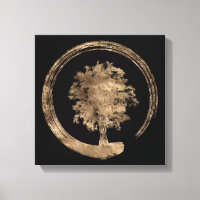 Enso Zen Circle and Tree - Oro sobre negro