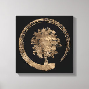 Lienzo Enso Zen Circle and Tree - Oro sobre negro