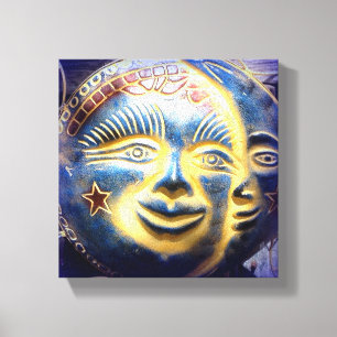 lienzo envuelto con cara de sol/ luna