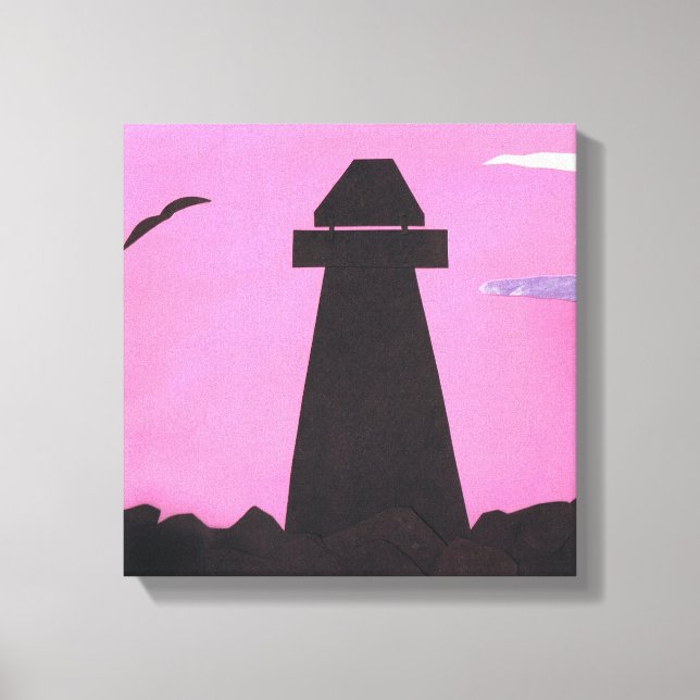 Lienzo envuelto con faro contra cielo rosado (Anverso)