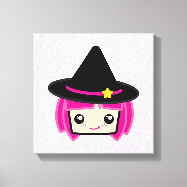 Lienzo envuelto de bruja rosa de Kawaii (Anverso)