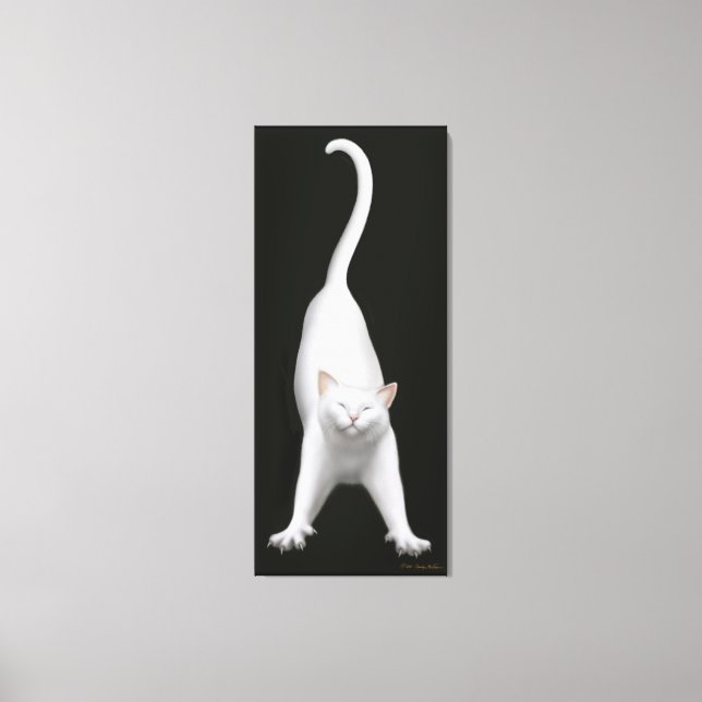Lienzo envuelto de gato blanco de streaming feliz (Anverso)