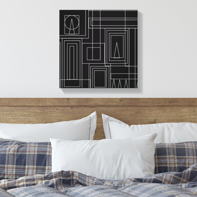 Lienzo envuelto de impresión monocromo Art Deco (Insitu(Dormitorio))