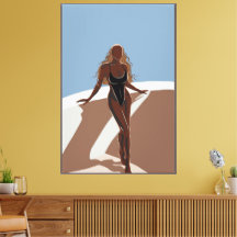Lienzo envuelto de mujer bikini de 40" x 60" Ilust