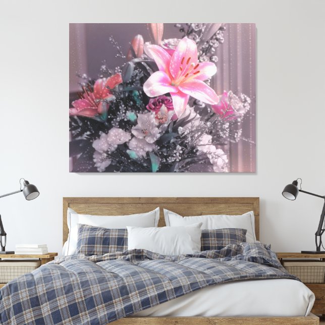 Lienzo envuelto de perlas de lirio rosa (Insitu(Dormitorio))