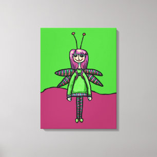 Lienzo Envuelto, Pintura de Niña con Libélula Ador