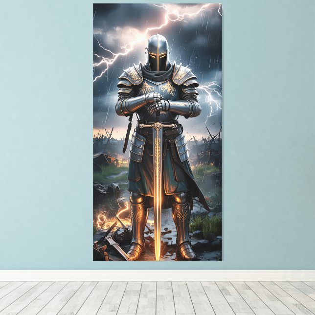 Lienzo Epic Knight Warrior Poster digital Fantas medieval (Insitu (piso de madera))