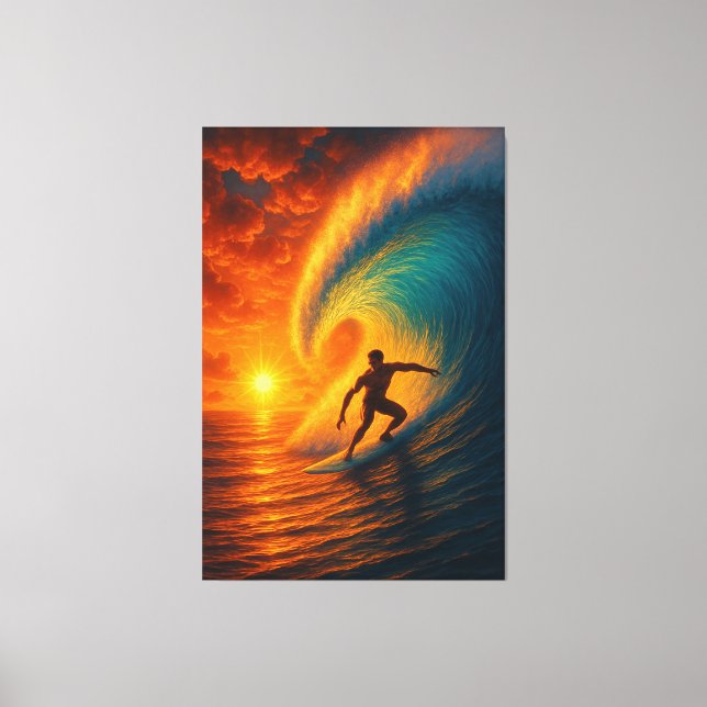 Lienzo Epic Sunset Surf Wave - Ocean Canvas Wall Art (Anverso)