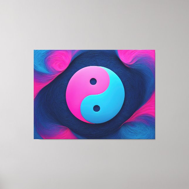 Lienzo Equilibrio geométrico: patrón de Neon Yin Yang (Anverso)