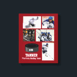 Lienzo Equipo de Collage de fotos de hockey personalizado<br><div class="desc">Este collage de hockey incluye tus 5 fotos y el nombre o nombre del equipo de tu jugador y añade un número. Cambie el color de fondo para que coincida con los colores del equipo. Una gran manera de celebrar la temporada y el duro trabajo de tu jugador. También hace...</div>