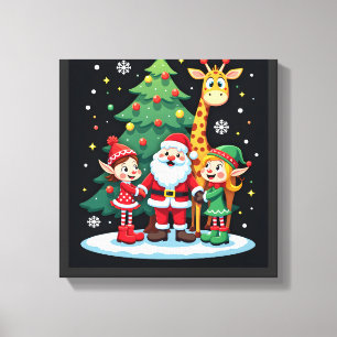 Lienzo Equipo de Navidad Santa Jirafa Elfo Hace Matching