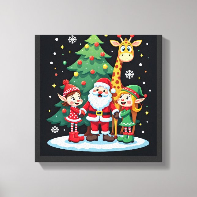 Lienzo Equipo de Navidad Santa Jirafa Elfo Hace Matching (Anverso)