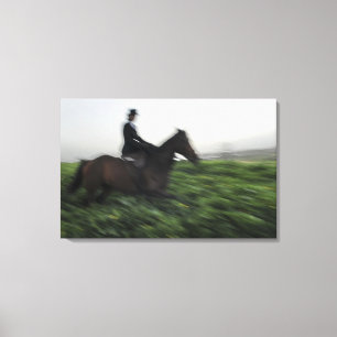 Lienzo Equitación en campo verde. Mujer a caballo