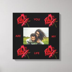 Lienzo Eres Mi Vida Rosa Roja Romántica Foto Personalizad