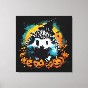 Lienzo Erizo de Halloween y calabazas lindas