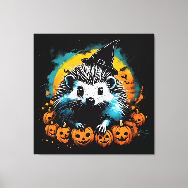 Lienzo Erizo de Halloween y calabazas lindas (Anverso)