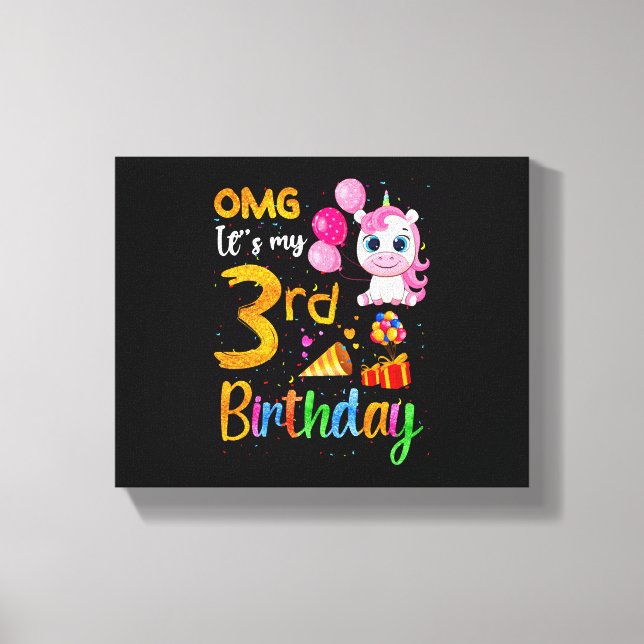 Lienzo Es mi tercer cumpleaños, 3 años de edad, lindo uni (Anverso)