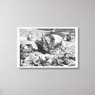 Lienzo Esbozo de barcos de vela muy Guay y de monstruo ma