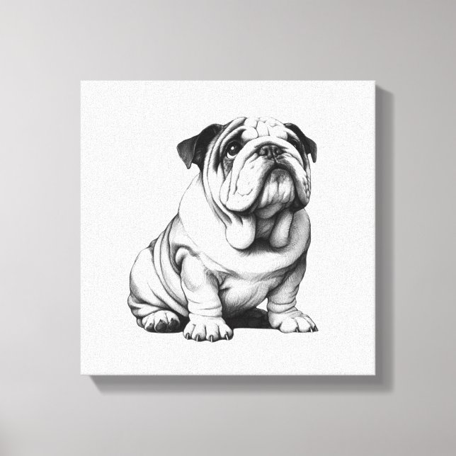 Lienzo Esbozo de bulldog blanco y negro adorable (Anverso)