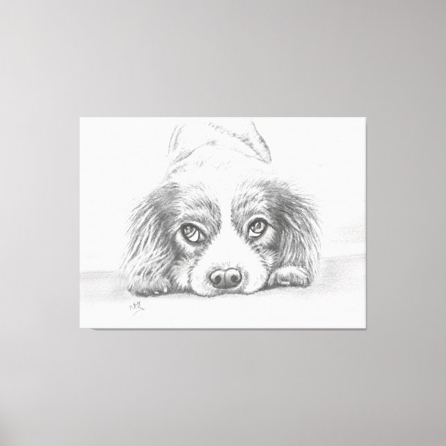 Lienzo Esbozo de dibujo de perro de cachorro curado (Anverso)