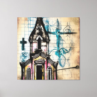 Lienzo Esbozo de lápiz asombroso, Iglesia, Jesús en la cr