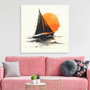 Lienzo Esbozo de Silhouette de Sunrise Sailboat