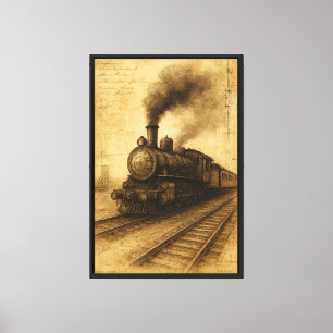 Lienzo Esbozo de tren de vapor de vintage