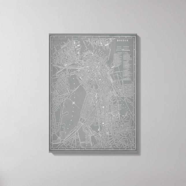 Lienzo Esbozo del mapa de la ciudad de Boston (Anverso)