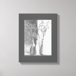 Lienzo Esbozo minimalista de lápiz Flores blancas negras