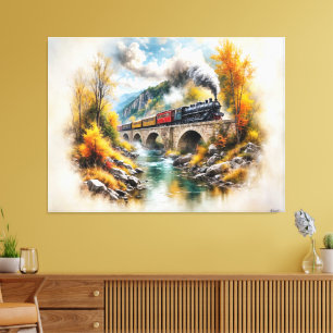 Lienzo Escape ferroviario atemporal / Escenario otoñal pi