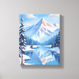 Lienzo Escape Montañoso Naturaleza Acuarela Nieve Invie